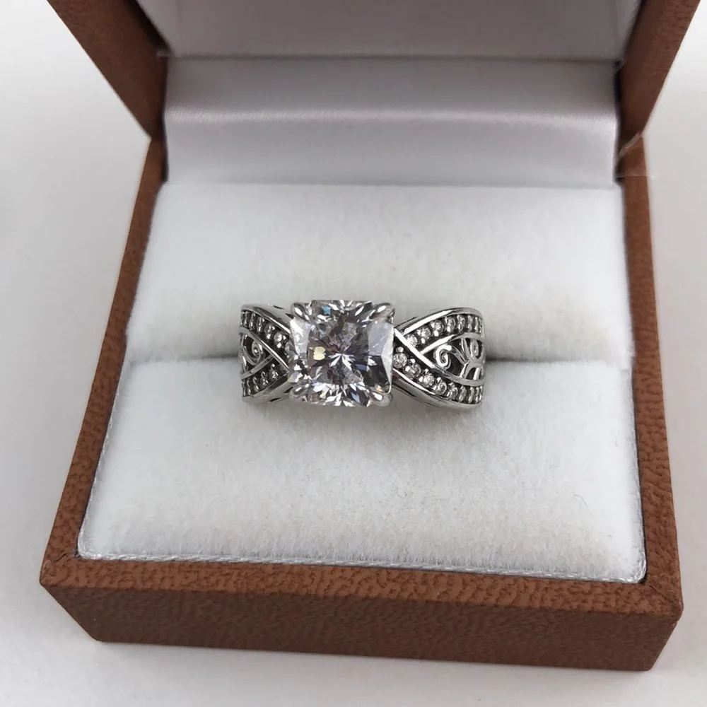 Moissanite Fire Ring Inferno Cut Platineve 925 S Silver Brilliant Size 6
